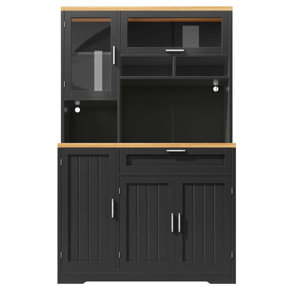 BUFFET 104/40/180 cm in Schwarz mit LED-Beleuchtung und Glastüren - Schwarz, Holzwerkstoff (104/180/40cm) - Flora Grace