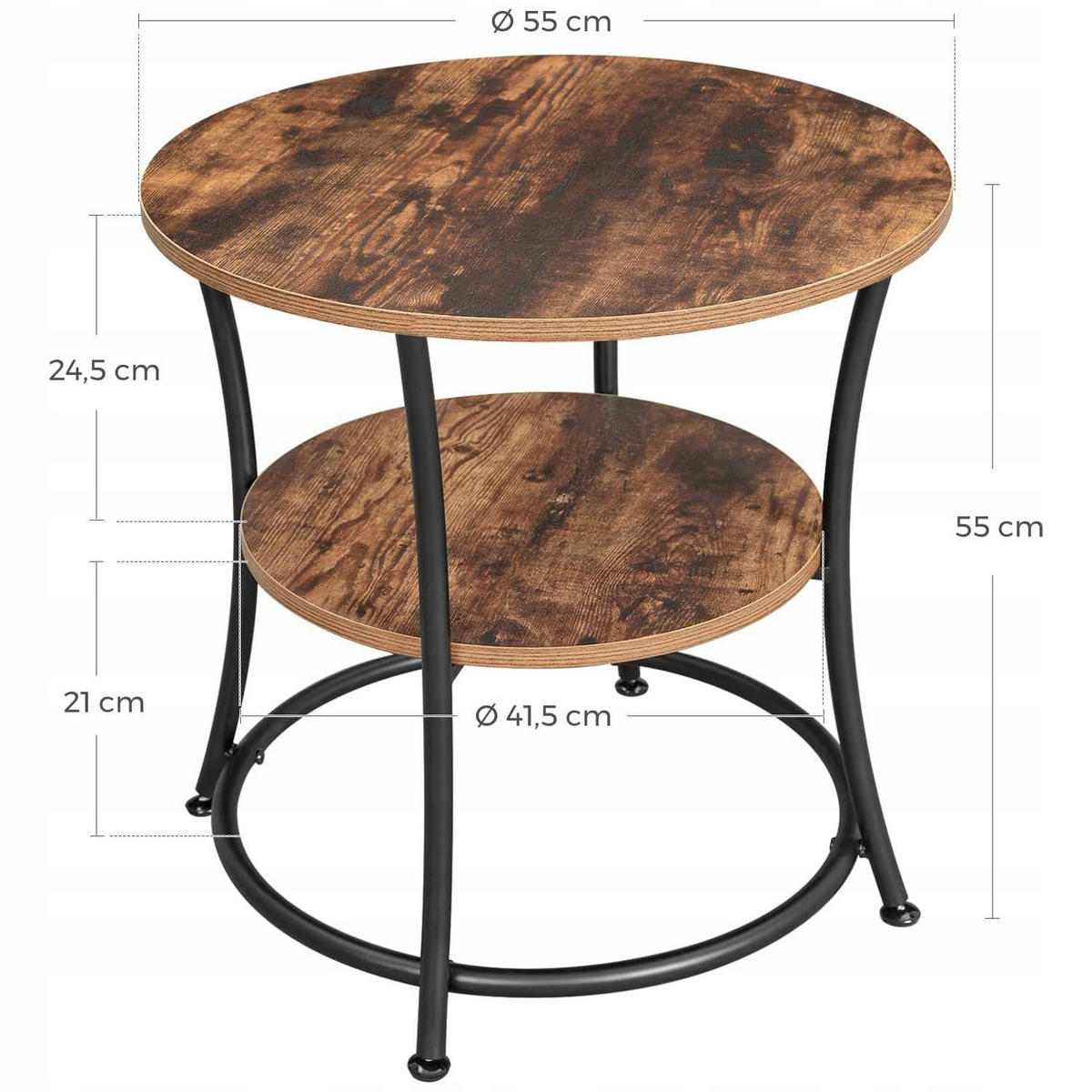 BEISTELLTISCH Rustikales Braun 55x55 cm LET56BX Schnell Zusammenklappbar - Schwarz, Metall (55/55/55cm)