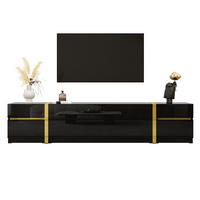 TV stolek z MDF a dřevotřísky 180x40x38 cm černý se 4 zásuvkami a 2 dvířky, vysoký lesk a zlaté detaily - černá, kompozitní dřevo (180/38/40cm) - Modfu