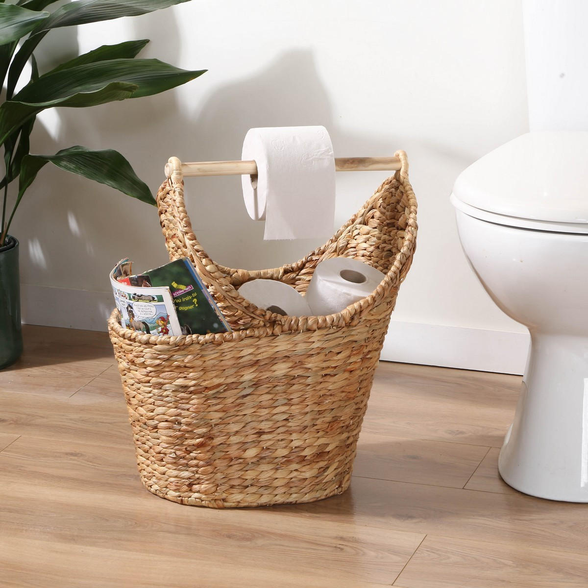 AUFBEWAHRUNGSKORB für Toilettenpapier aus Wasserhyazinthe - Höhe 42 cm - Apfelbaumfarben, Naturmaterialen (15/15/50cm) - Calicosy