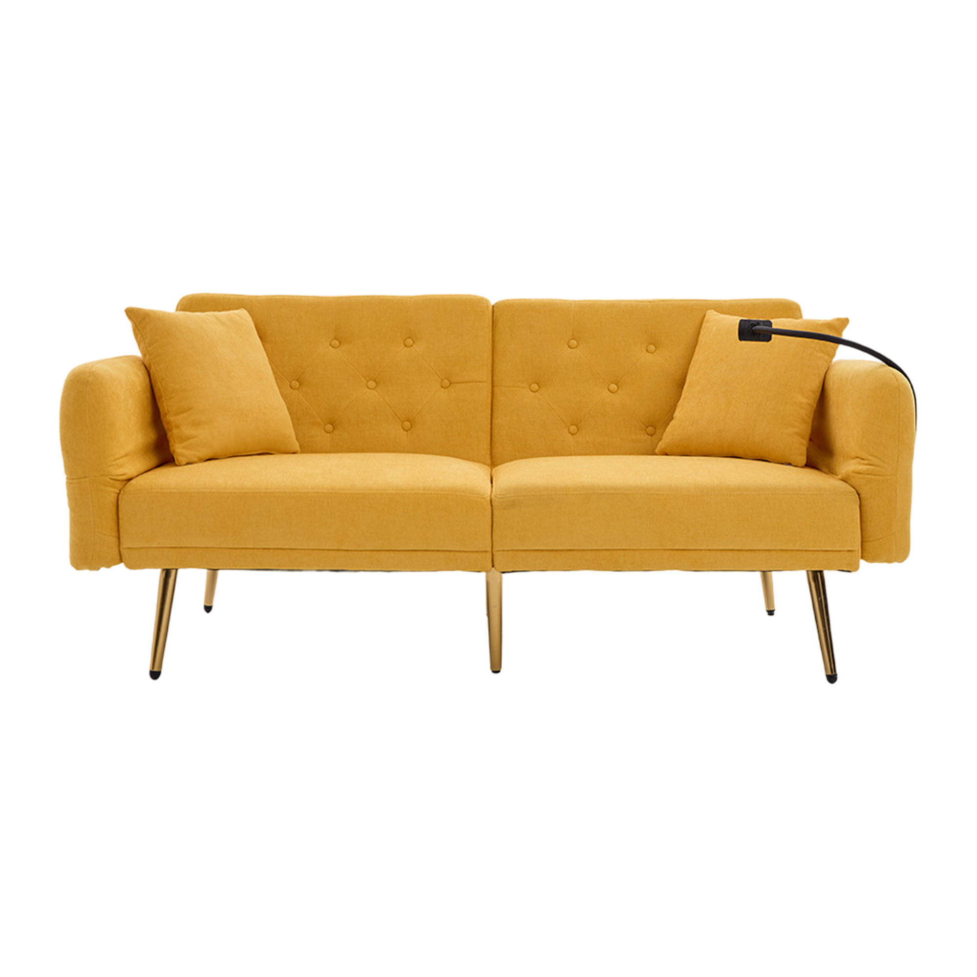 SCHLAFSOFA Multifunktionales 2-Sitzer mit verstellbarer Rückenlehne und USB-Anschlüssen Gelb Chenille 173/78/78 cm - Gelb, Textil (173/78/78cm) - OKWISH