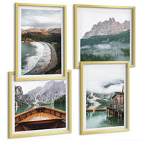 BILDER SET 4er Set - 50x50 cm & 40x60 cm Goldrahmen - Holzhausboot an Bergstränden - Goldfarben, Kunststoff (50/50cm) - TULUP