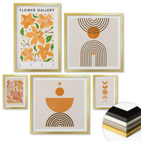WANDBILDER 5er Set - 50x50 cm & 20x30 cm & 40x60 cm Goldrahmen - Abstrakte orange Formen - Goldfarben, Kunststoff (40/60cm) - ArtPrintCave