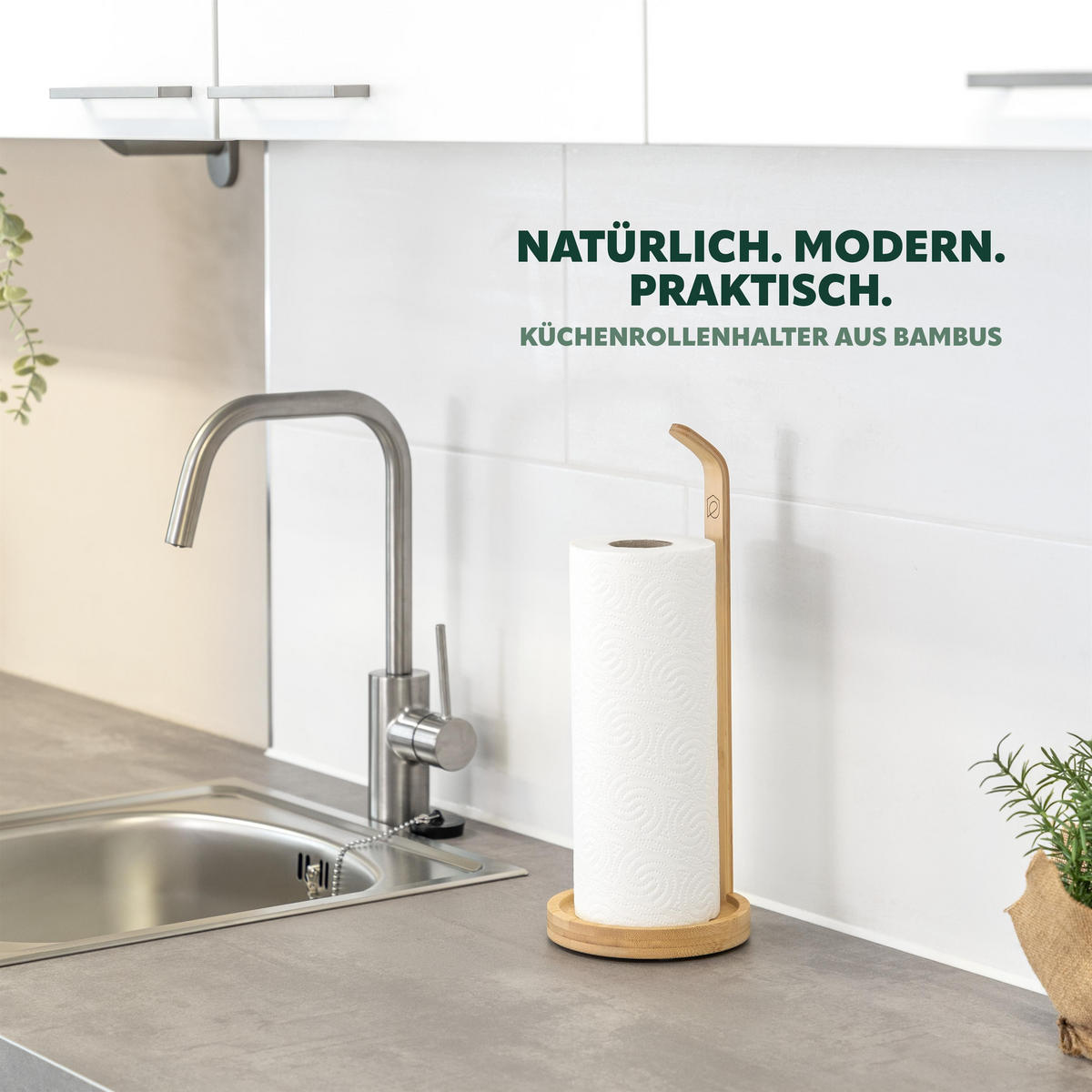 KÜCHENROLLENHALTER, Bambus - Braun, Holz (14/36.5/14cm) - eluno