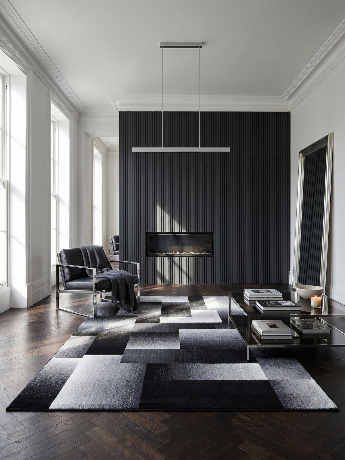 TEPPICH Schlafzimmer Abstrakt-Karo Elegant Waschbar Esszimmer Schwarz 200x290 cm – ASPEN - Schwarz, Textil (290/200cm) - KADIMA DESIGN