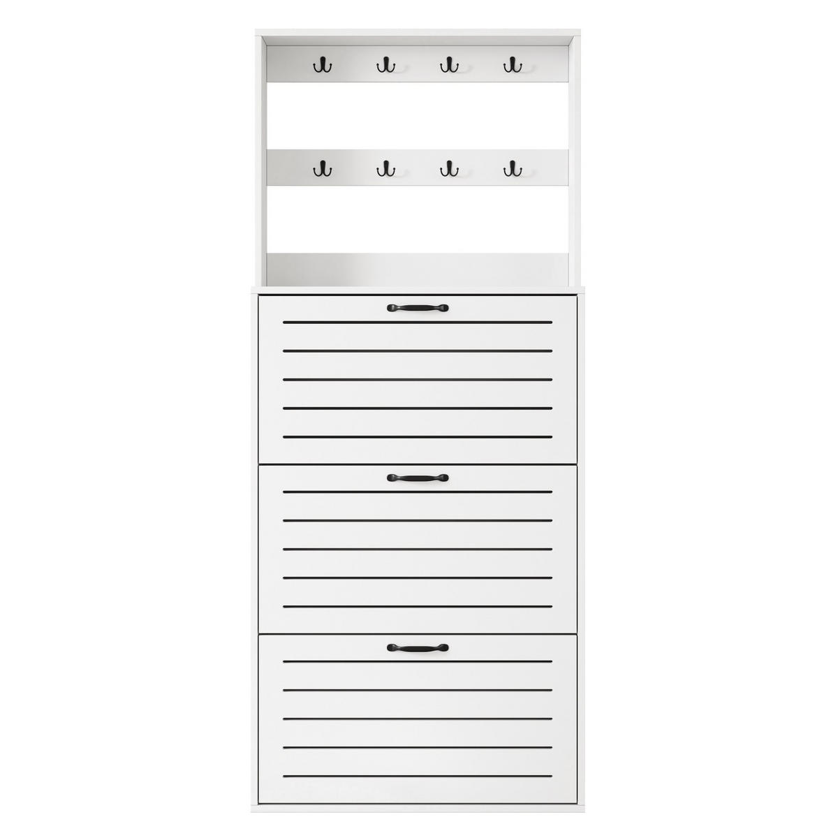 SCHUHSCHRANK mit Haken 70 x 25 x 165 cm Weiß - Weiß, Holz (25/163/70cm) - Beauniv