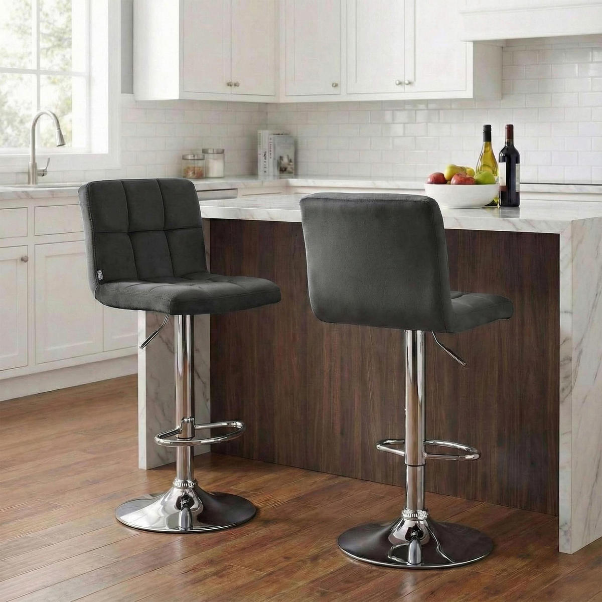 BARHOCKER Samt dunkelgrau - Chromfarben/Dunkelgrau, Textil/Metall (46/94/47cm) - CLP