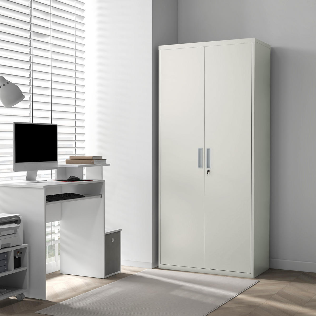 AKTENSCHRANK DE-09813 5 verstellbare Regale Weiß - Weiß, Metall (40/180/80cm) - ComfortXL