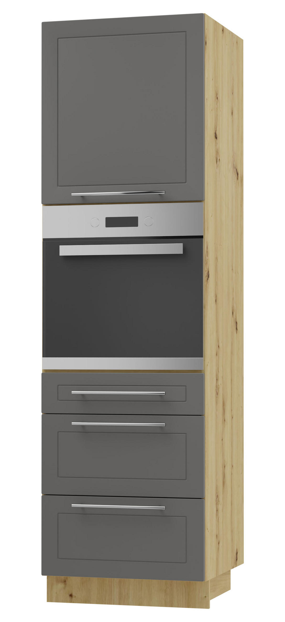 BACKOFEN-HOCHSCHRANK Kvantum D14/RU/3A Graphit Matt / Eiche Artisan Matt 60 / 59 / 207cm - Graphitfarben/Eiche Artisan, Holz/Holzwerkstoff (60/207/59cm) - Feldmann-Wohnen