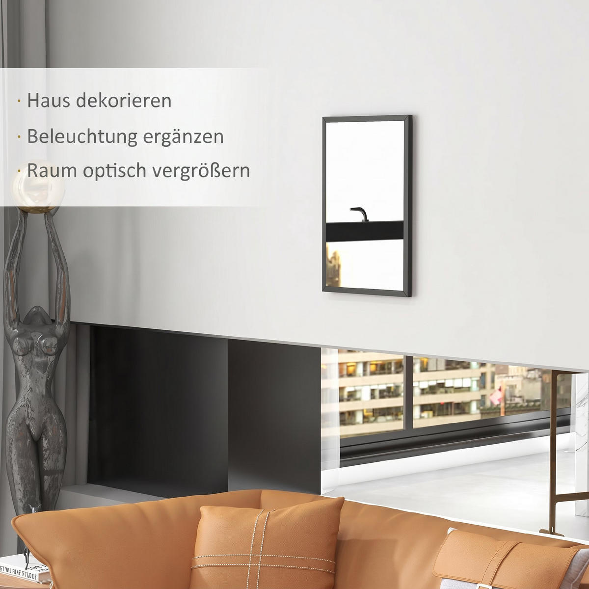 WANDSPIEGEL MDF Glas Schwarz - Schwarz, Holzwerkstoff (2/60/40cm) - HOMCOM