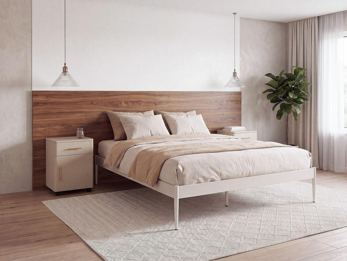BETT mit Lattenrost 140/200 Stahl Hellbeige Vaurs - Beige, Metall (140/200cm) - Beliani