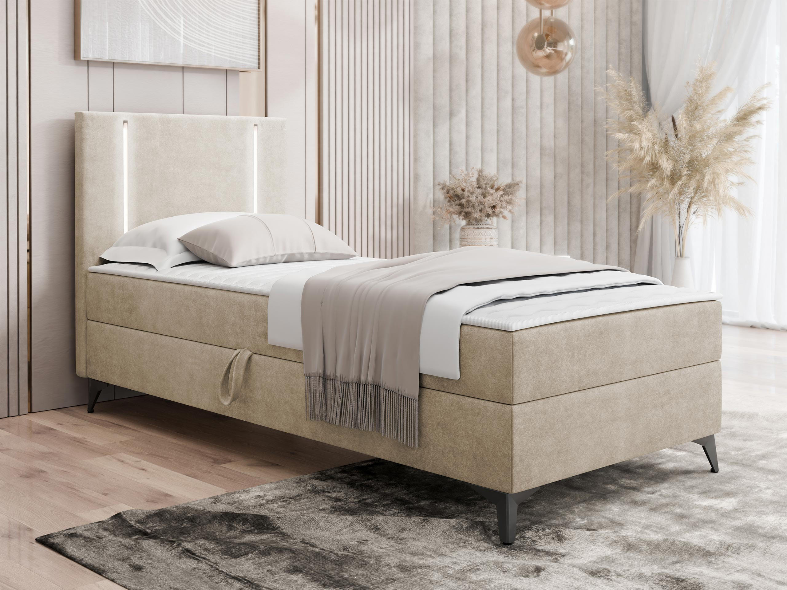 BOXBETT Ono 1, Setite: Links - Beige/Schwarz, Holz/Textil (90/200cm) - MIRJAN24