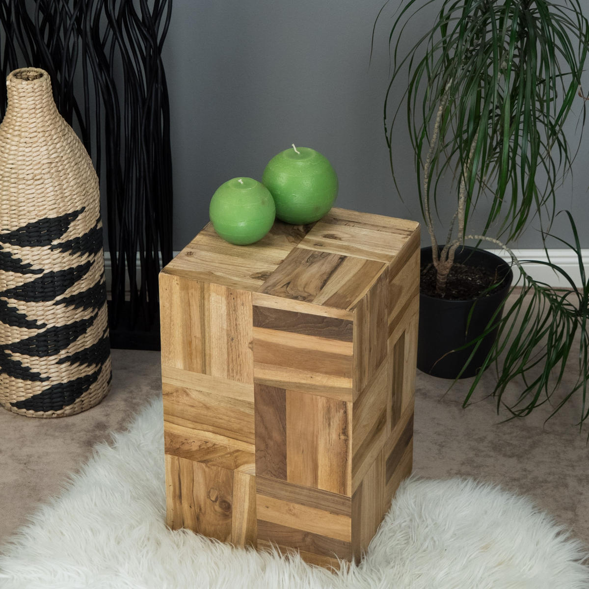 BEISTELLTISCH Cubes Teak Massivholz naturfarben - Naturfarben, Holz (30/30/45cm) - CREEDWOOD