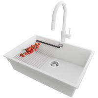 GRANITSPÜLE Praga Slim, 2-er set Weiß 66/47 cm 1 Becken + Küchenarmatur 40/20 cm + Ablauf-Set + Aufrollbare Abtropffläche ab 70er Unterschrank - Chromfarben/Weiß, Kunststoff (66/20/47cm) - Primagran