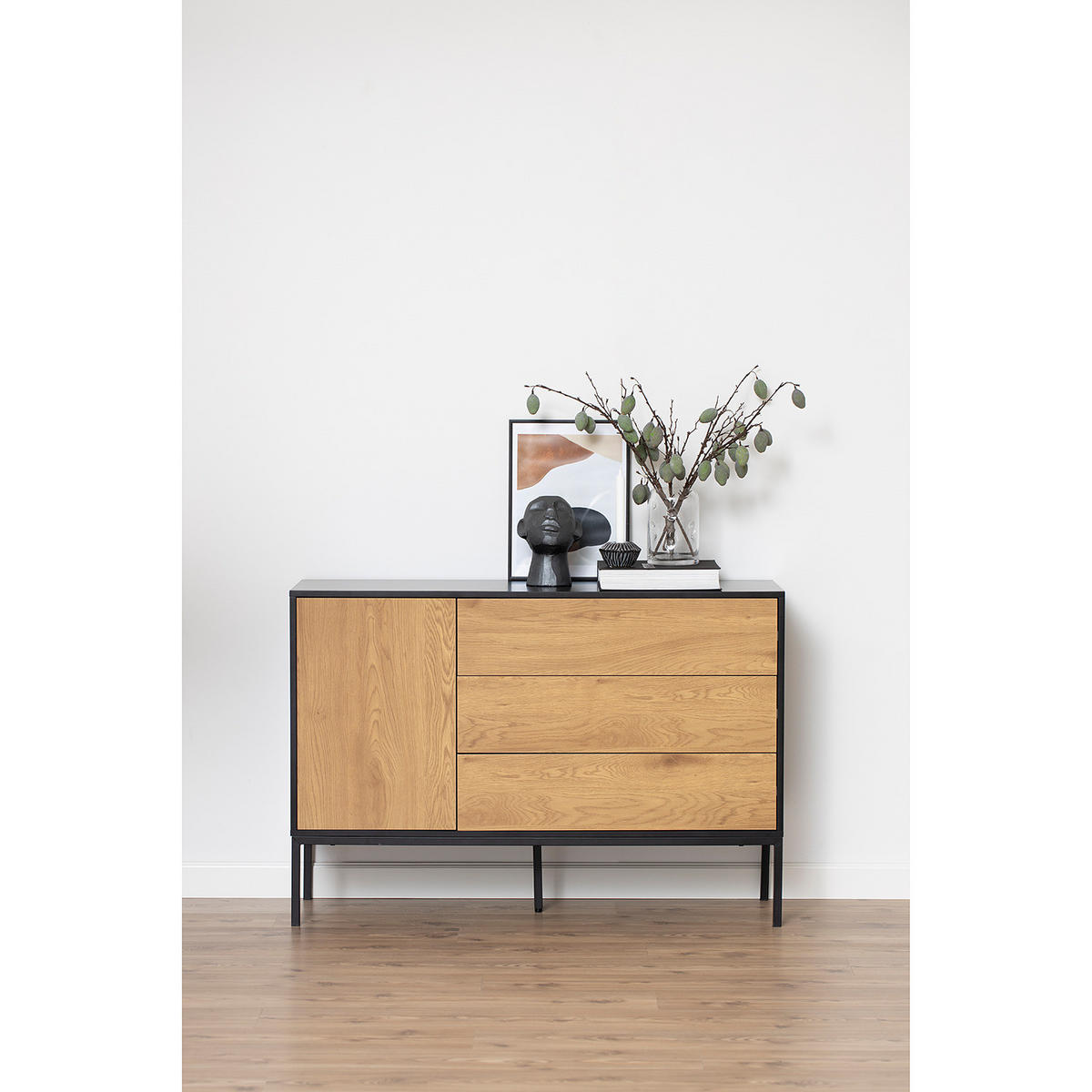 SIDEBOARD - Wildeiche Dekor / Schwarz - Braun, Holzwerkstoff/Metall (120/82/40cm) - home24