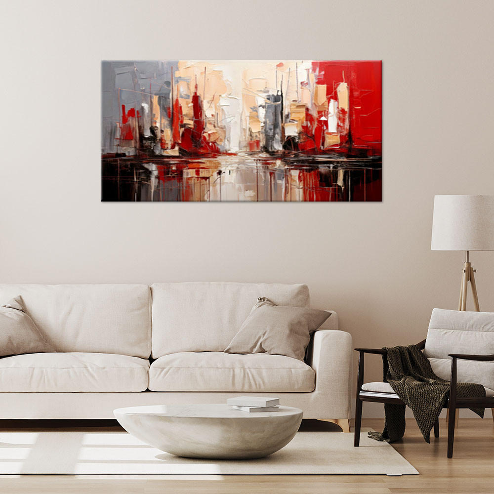 LEINWANDBILD Abstrakte Stadt Rot 80x40cm - Rot, Textil (80/40cm) - Feeby