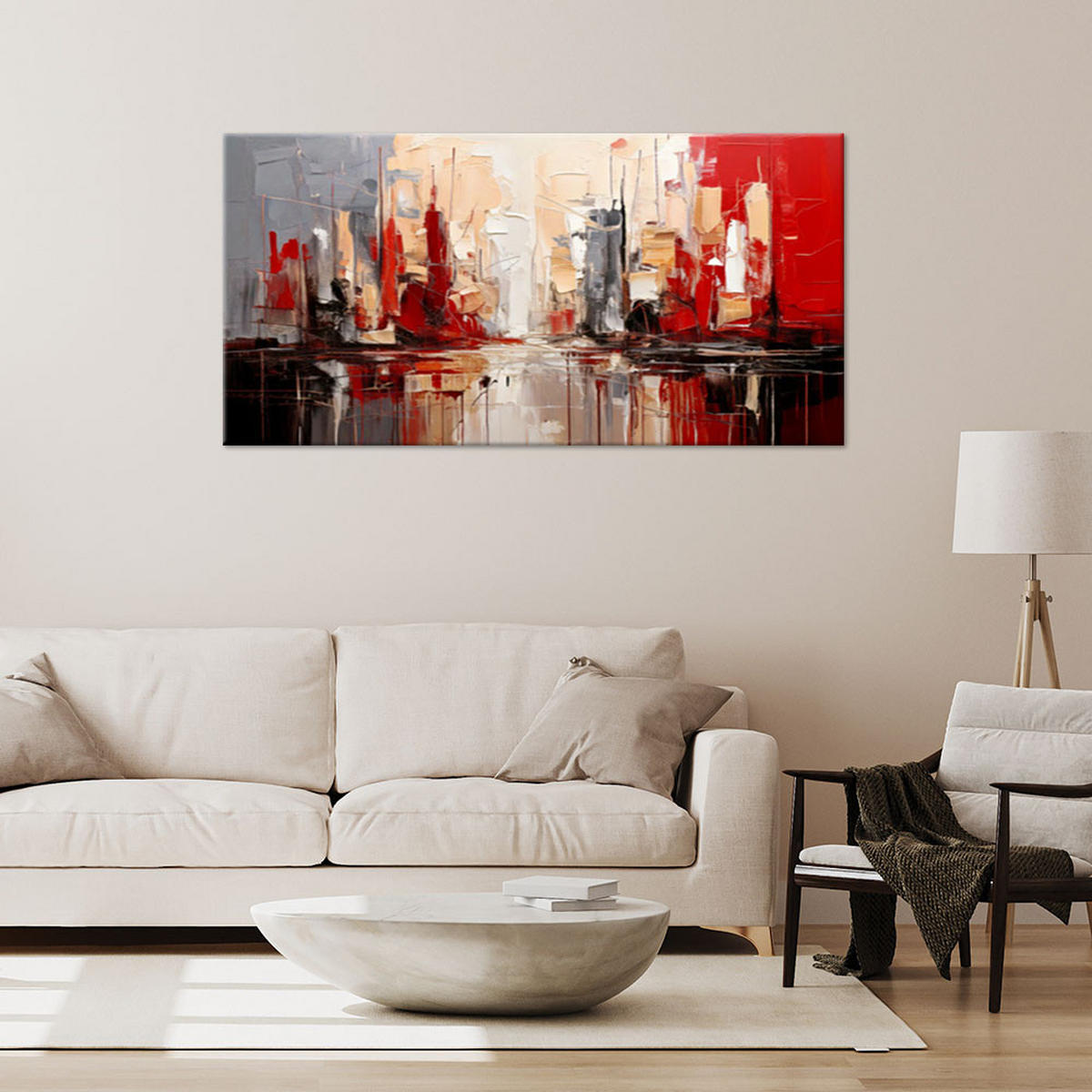 LEINWANDBILD Abstrakte Stadt Rot 80x40cm - Rot, Textil (80/40cm) - Feeby