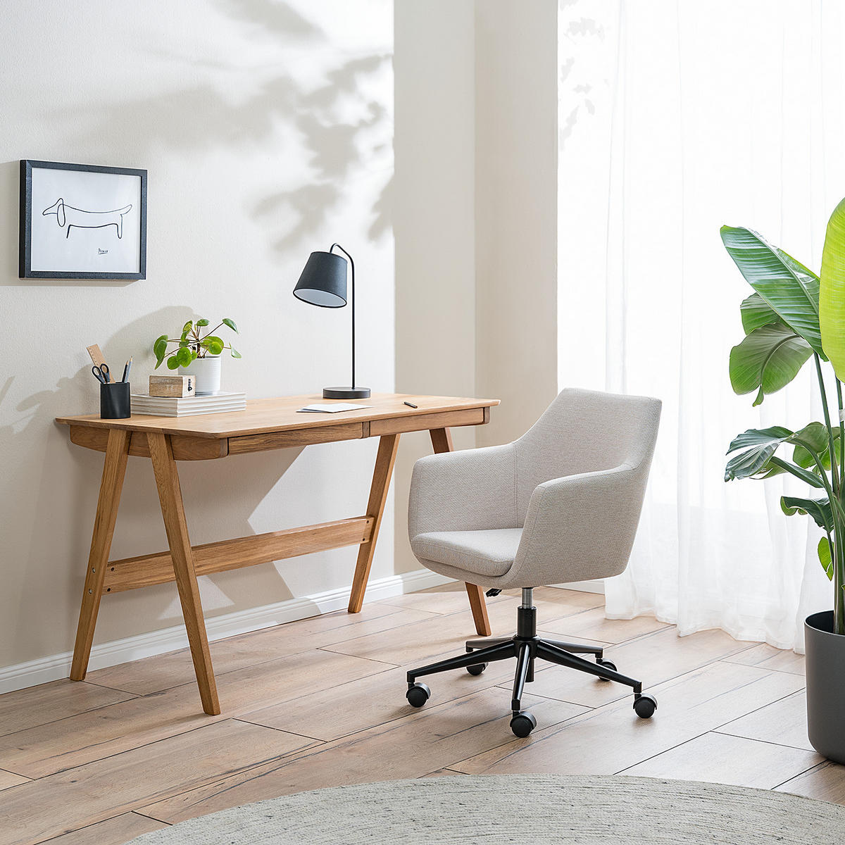 SCHREIBTISCH - Eiche massiv - Eichefarben, Holz (65/120/76cm) - home24