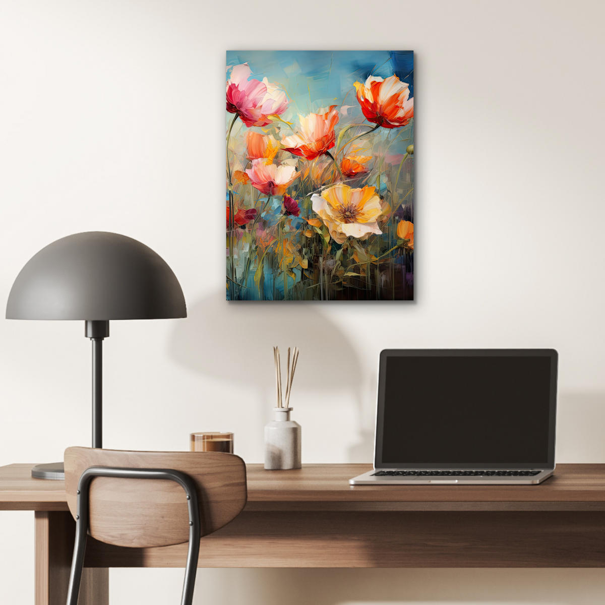 METALLBILD Blumen - Aquarell - Kunst - Botanisch - Natur 30x40 cm - Orange, Metall (30/40cm) - MuchoWow