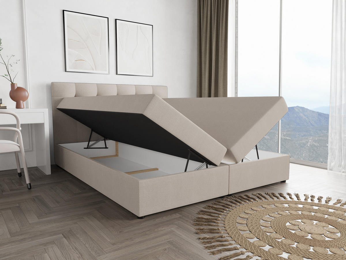 BOXBETT FADO 2 160x200, mit Matratze H3 und Topper, Cosmic 10 - Beige, Holz/Kunststoff (160/200cm) - Bedante