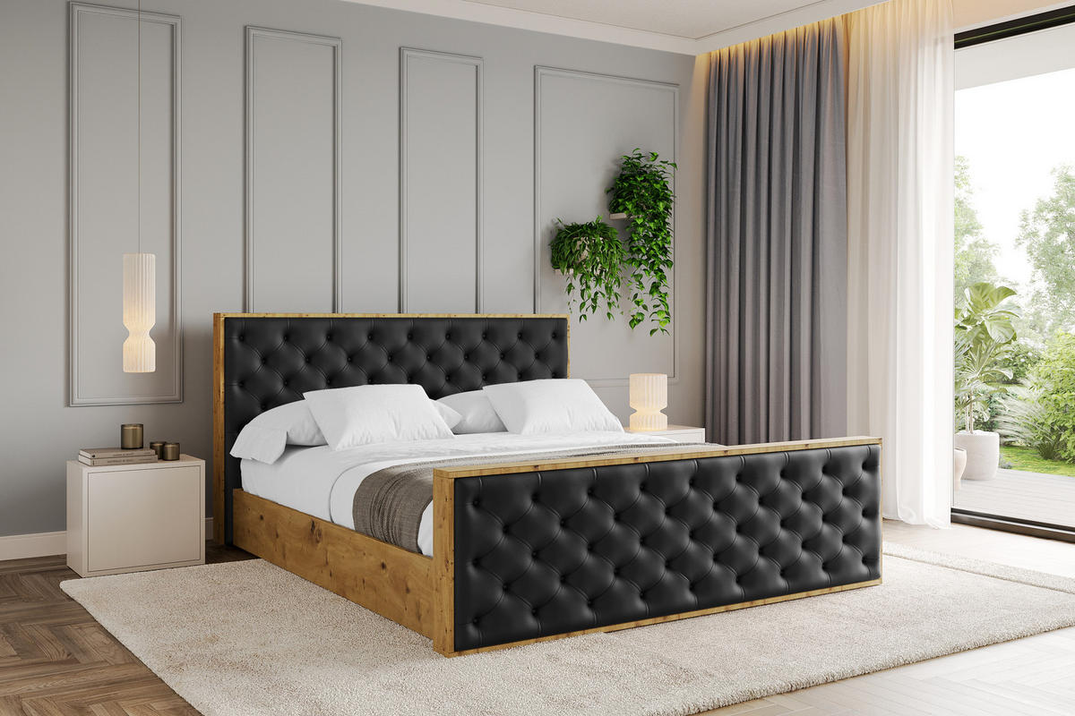 POLSTERBETT mit Bettkasten, Fußteil und Lattenrost, Boxbett ohne Matratze - ENZO3-Z 120x200 Schwarz Kunstleder - Schwarz Hochglanz, Holzwerkstoff/Textil (120/200cm) - ALTDECOR