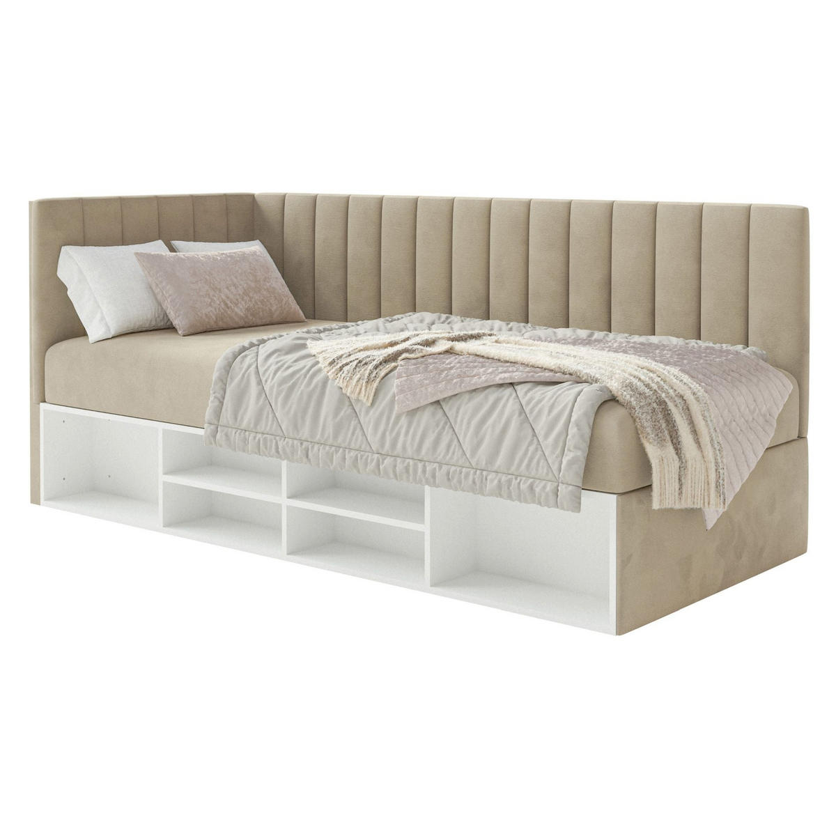 JUGENDBETT Ventrio Graubeige Easy-Clean-Samtbezug 90x200 cm - Taupe, Holz/Textil (90/200cm) - Selsey