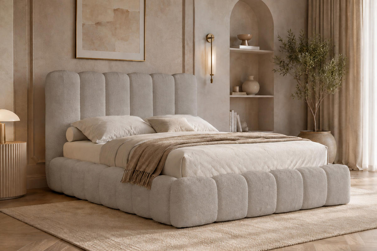 POLSTERBETT Mit Bettkasten, Chenille-Stoff Catch Me, Beige, 200x200 cm, CANDE - Beige, Holz (200/200cm) - Kaiser Möbel