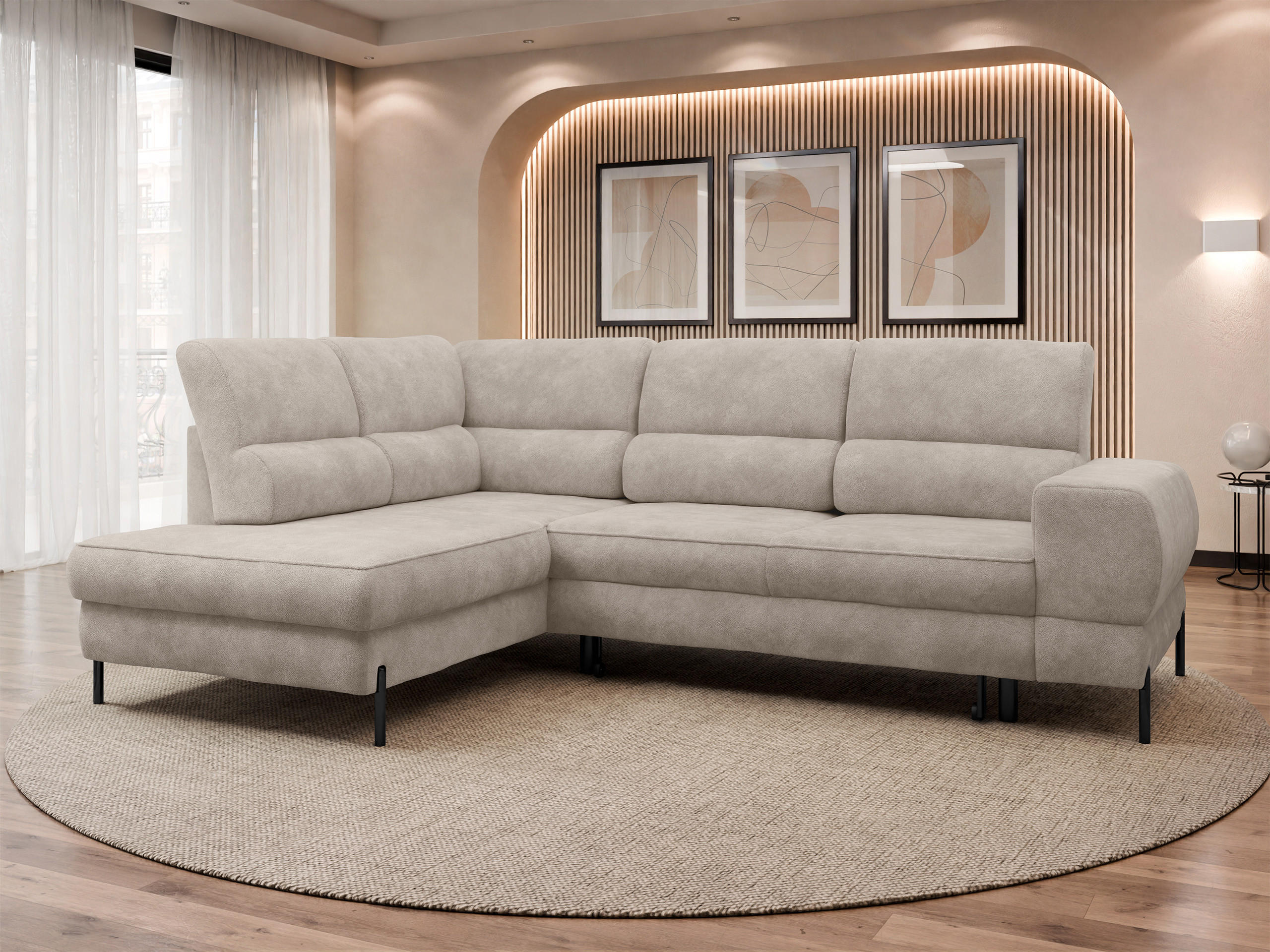 ECKSOFA Clinton, Seite: Links - Hellbraun/Schwarz, Holz/Kunststoff (253/174cm) - MIRJAN24