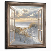 LEINWAND Bilder mit Rahmen - Ausblick - Strand - Dünen - Meer - Natur - 90x90 - Sandfarben, Textil (90/90cm) - MuchoWow