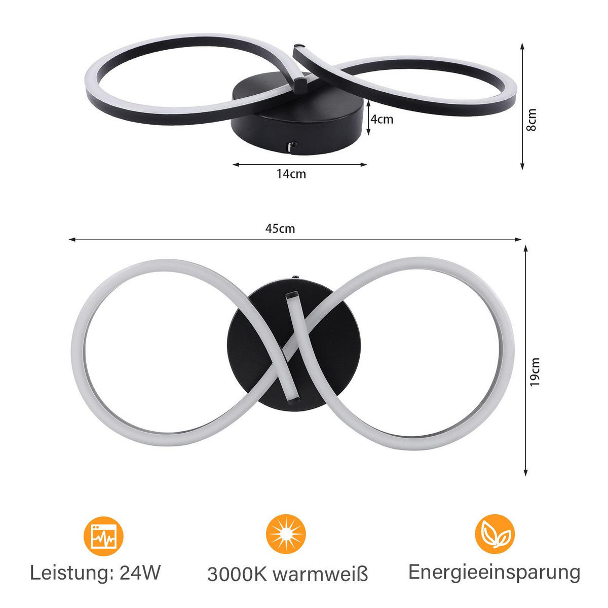 LED-DECKENLEUCHTE Mackall 19/45/8cm - Schwarz, Metall (45/19/8cm) - Nettlife