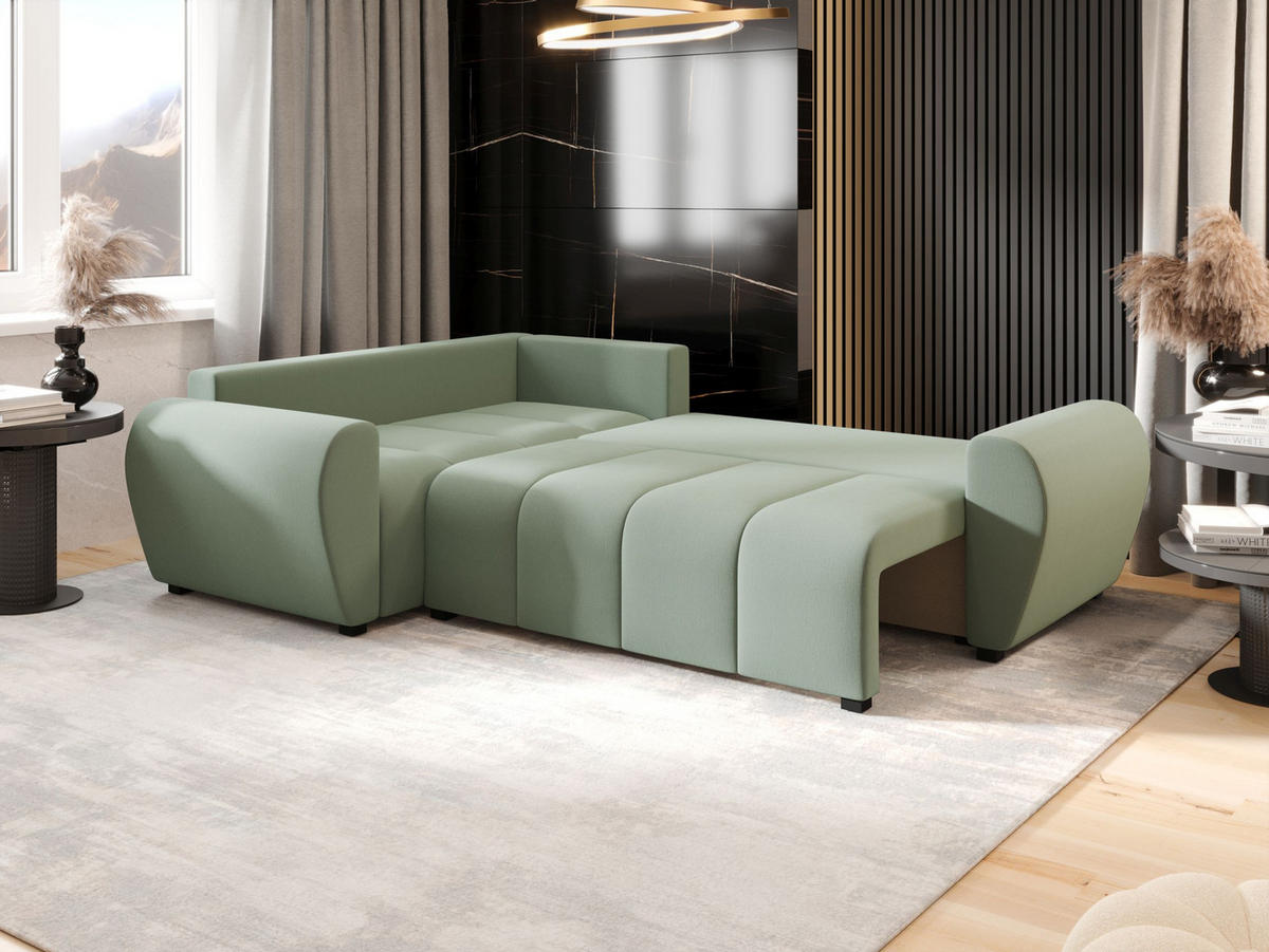 ECKSOFA MOLISA L PLUS Cosmic 16 Rechts mit Schlaffunktion - Hellgrün, Textil (235/175cm) - Bedante