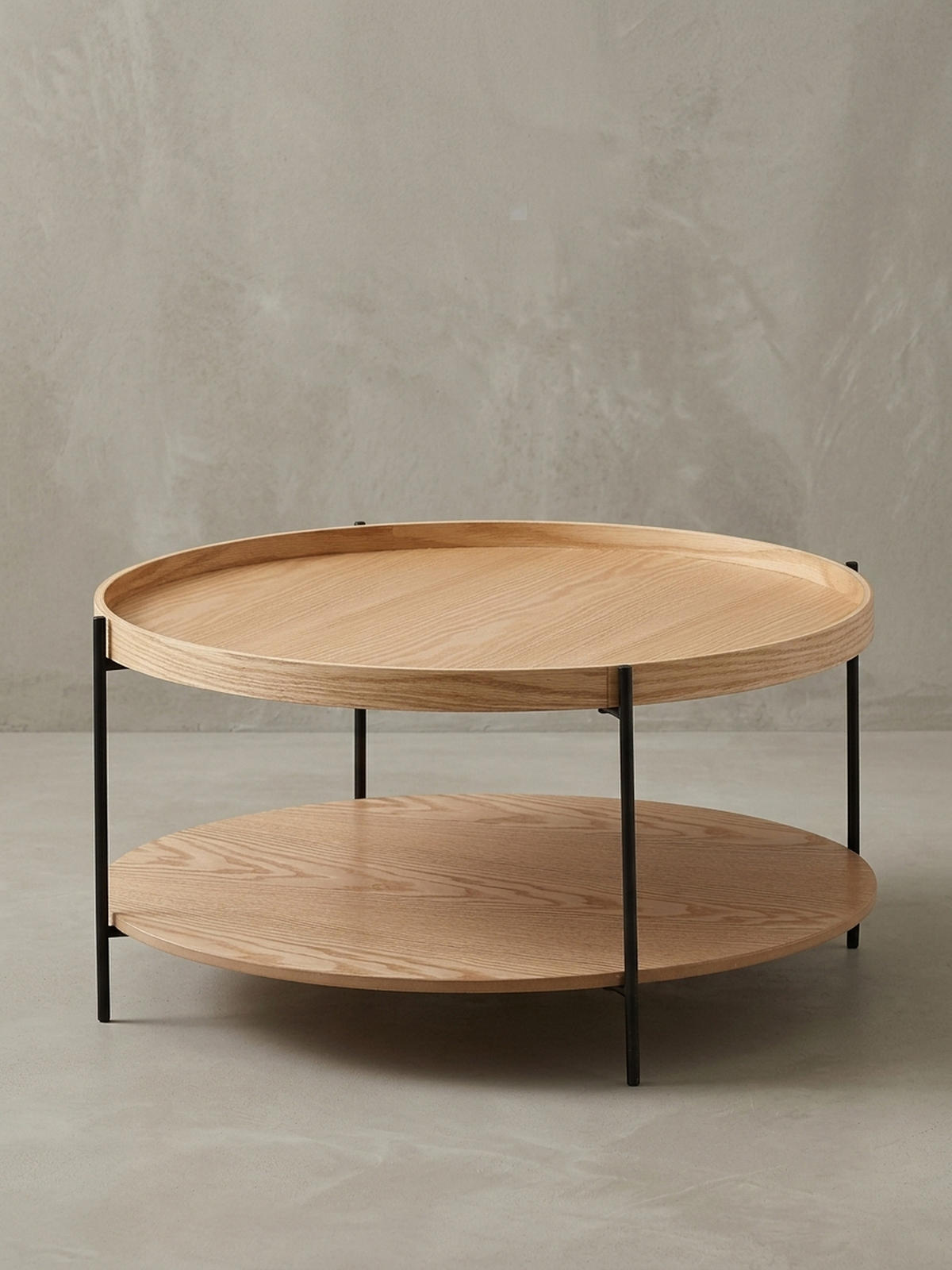 COUCHTISCH Holz/Metall Modern Rund 78x78x40 cm mit Ablage Eiche - Schwarz/Braun, Metall (78/78/40cm) - KADIMA DESIGN