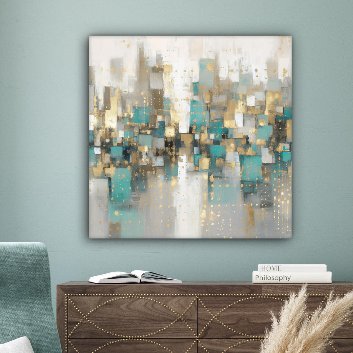 LEINWANDBILD Abstrakt - Blöcke - Gold - Skyline Deko Groß 90x90 cm - Beige, Textil (90/90cm) - MuchoWow