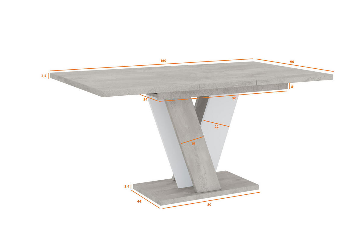ESSTISCH Ausziehbar 120 - 160 cm Betonoptik und Weiß - Weiß/Grau, Holzwerkstoff (120/90/75cm) - PROSPERO