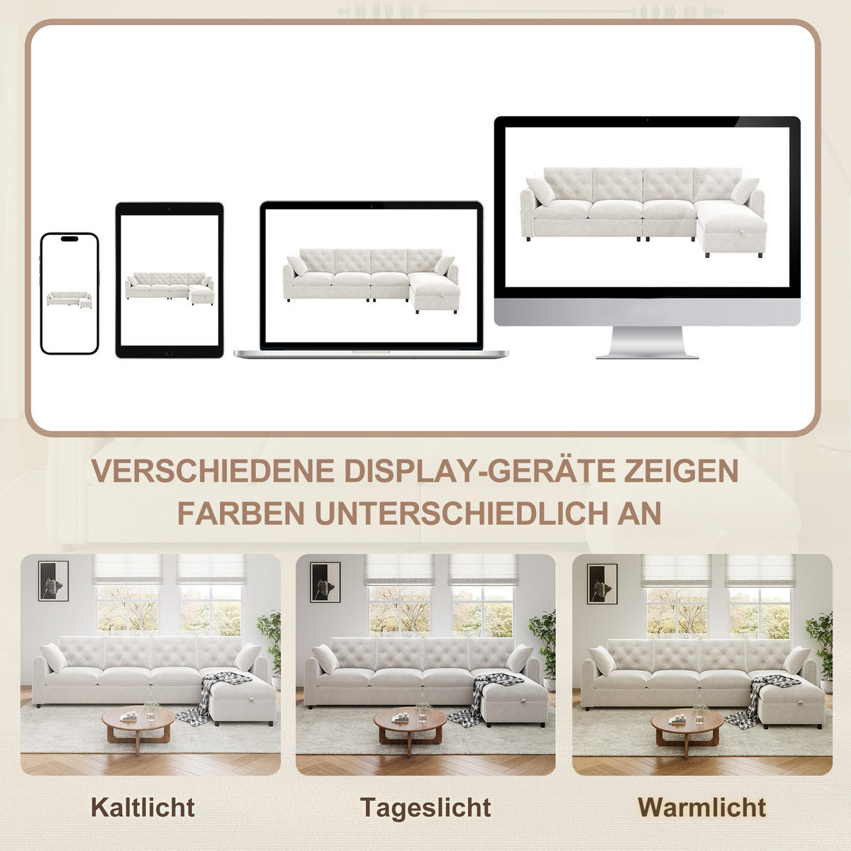 ECKSCHLAFSOFA Samt Beige mit Stauraum und Schlaffunktion - Grau, Holzwerkstoff/Kunststoff (281/132cm) - WISHDOR