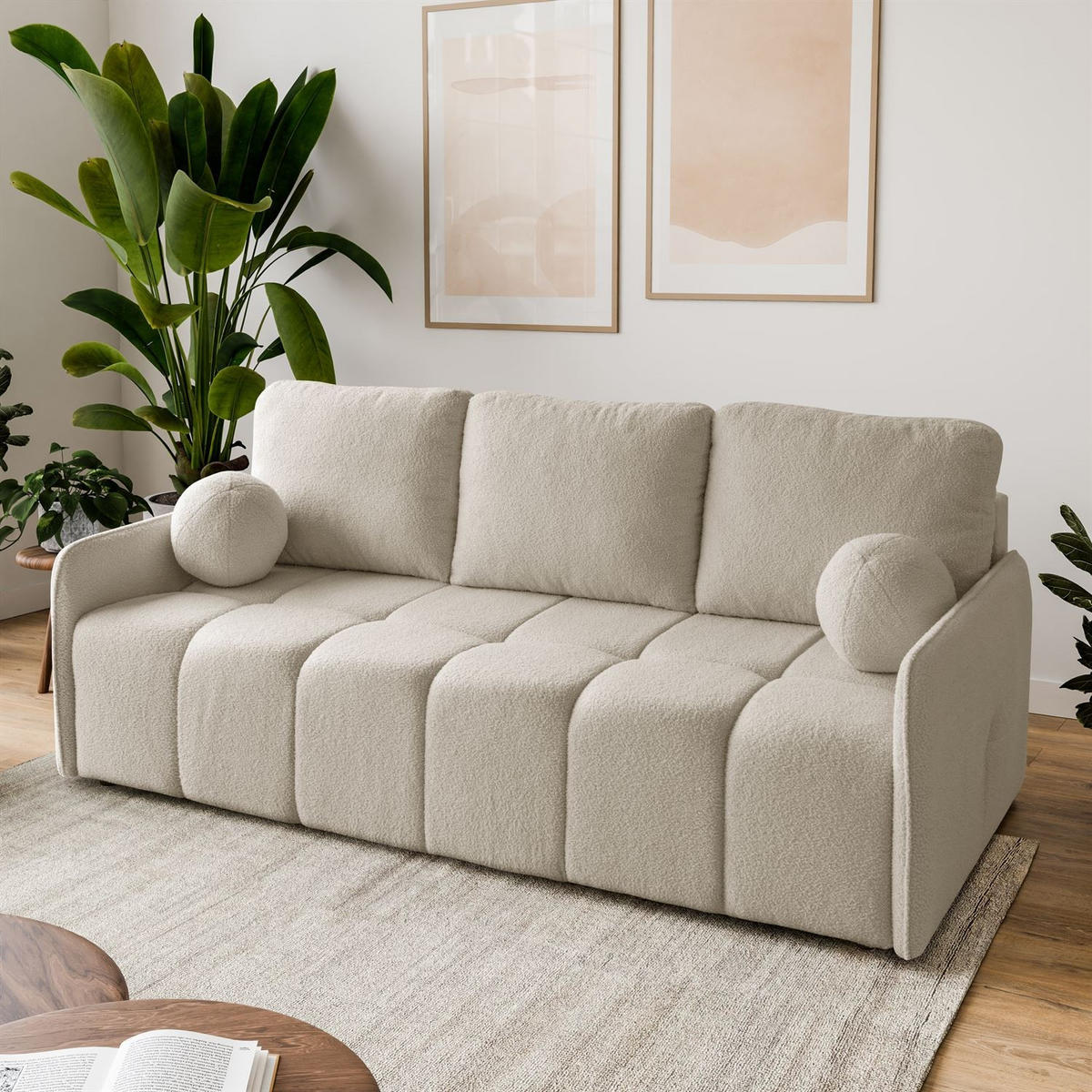Schlafsofa Morena, zweisitzig, mit Schlaffunktion, Quelle 03 - Creme, Textil (207/90/90cm) - Lookway