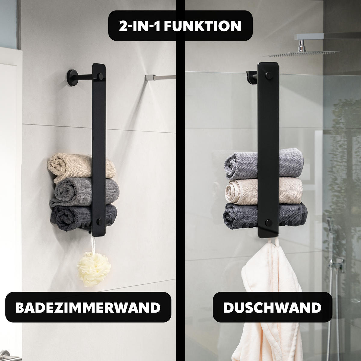 GLASHANDTUCHHALTER PIAZZA BLACK 2in1, aus schwarzem Glas und Edelstahl - Schwarz, Metall (18/60/10cm) - bremermann