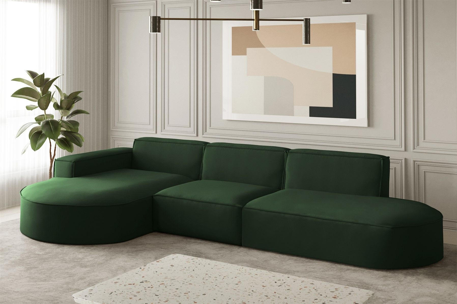 ECKSOFA Ottomane Palma Opera Velvet - Grün, Holzwerkstoff/Textil (296/165cm) - Fun Möbel