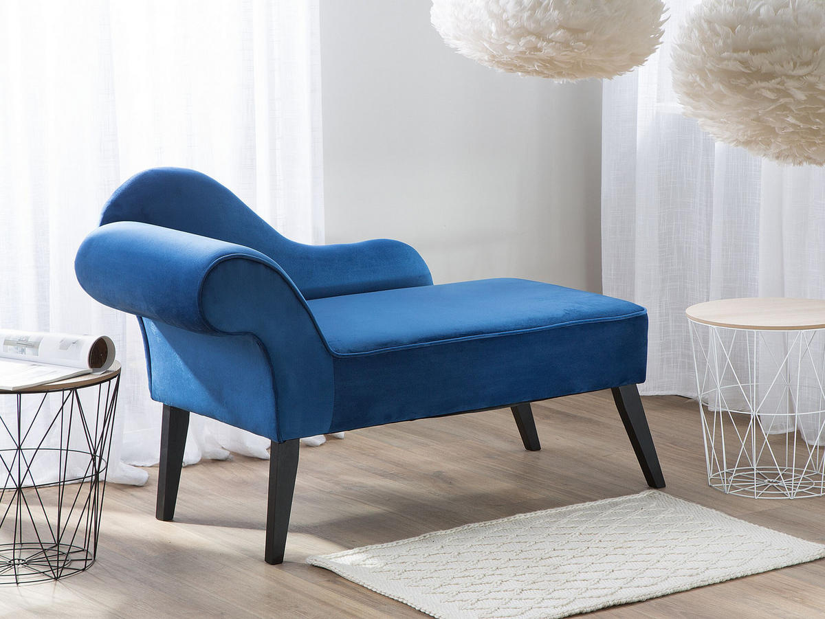 CHAISELONGUE Samtstoff marineblau linksseitig Biarritz - Blau, Textil (116/77/56cm) - Beliani