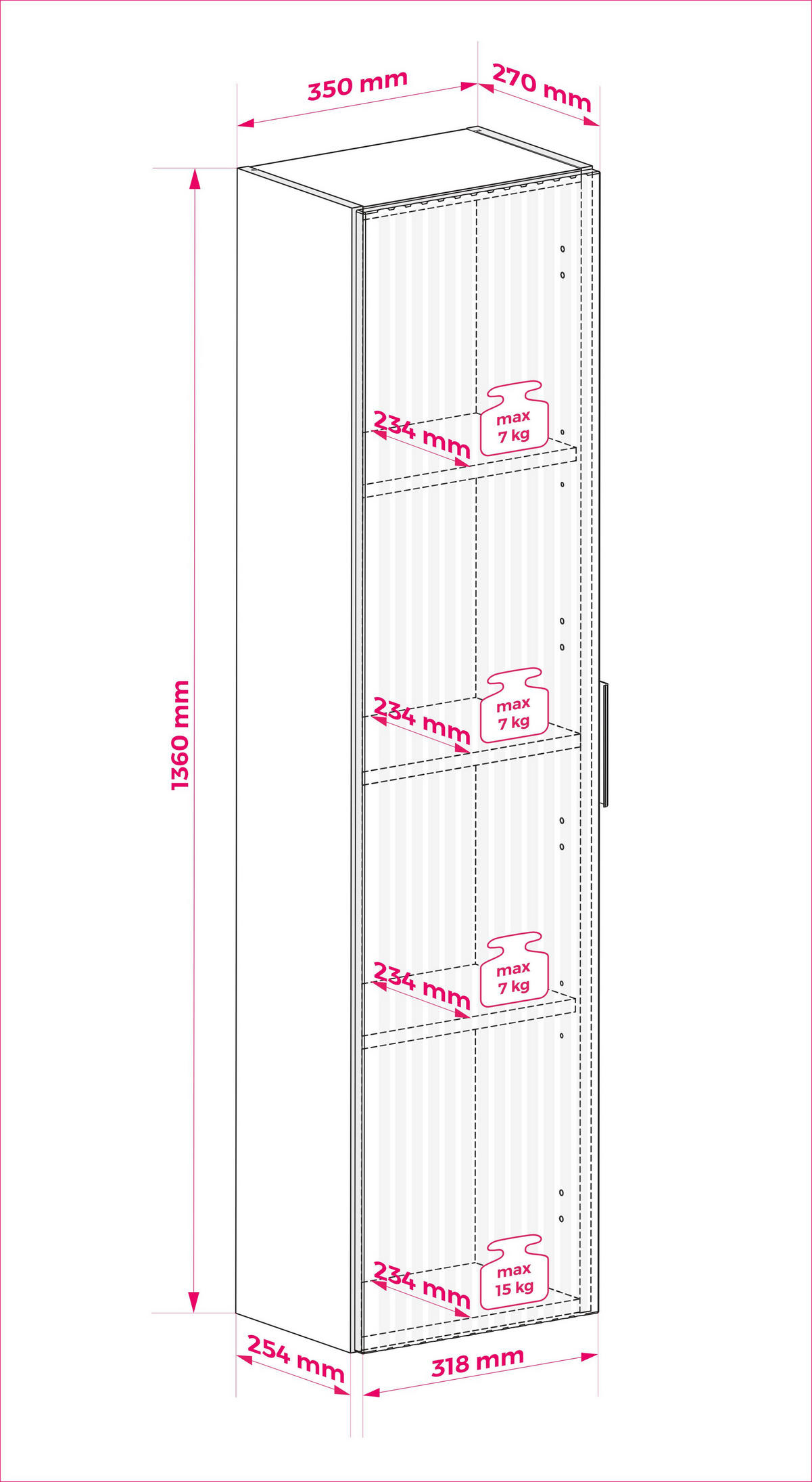 BADEZIMMERSCHRANK, Gold Craft Eiche, 35 x 136 x 27 cm, Schwarze Griffe - Eichefarben/Schwarz, Holzwerkstoff/Kunststoff (35/136/27cm) - 3XE LIVING