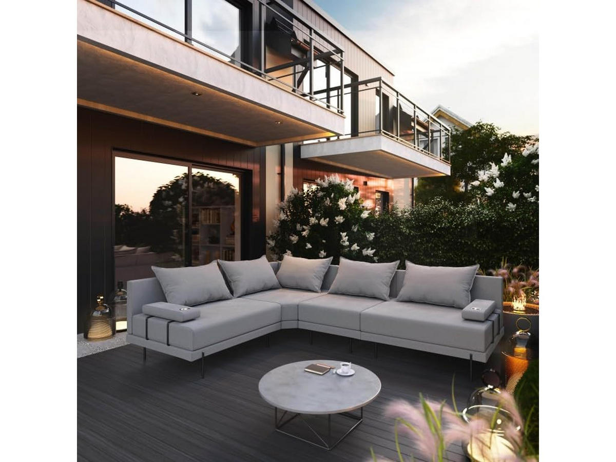 GARTENSOFA BAHAMA M - Links - Wetterfeste Balkonmöbel & Terrassenmöbel Außen - Moderne Lounge Möbel für Garten - Balkon & Terrasse - Grau - Grau, Kunststoff (298/75/222cm) - Trada