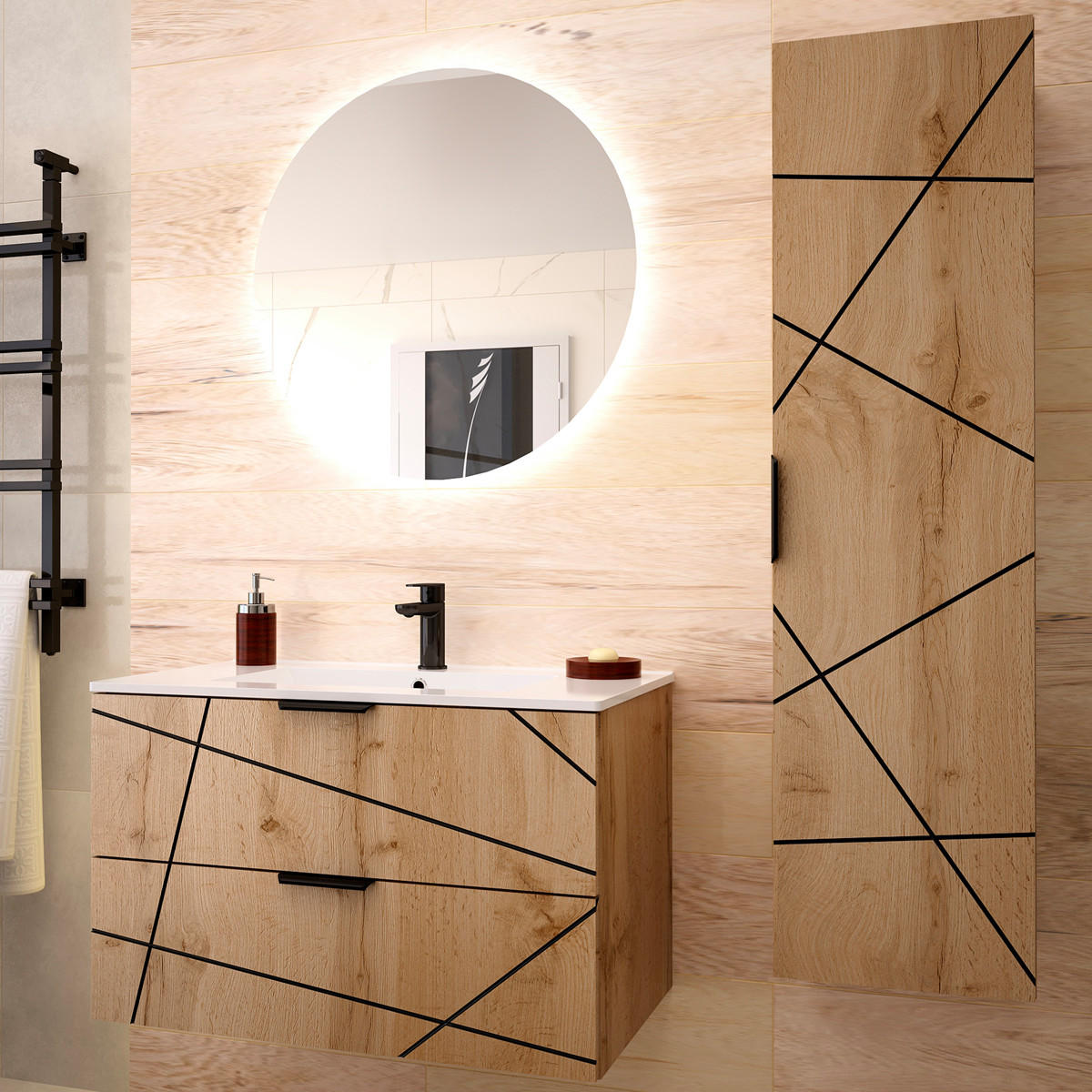 BADMÖBEL 80cm Teren 2er-Set Holz - Braun, Holzwerkstoff (80/50/45.8cm) - Petits-meubles