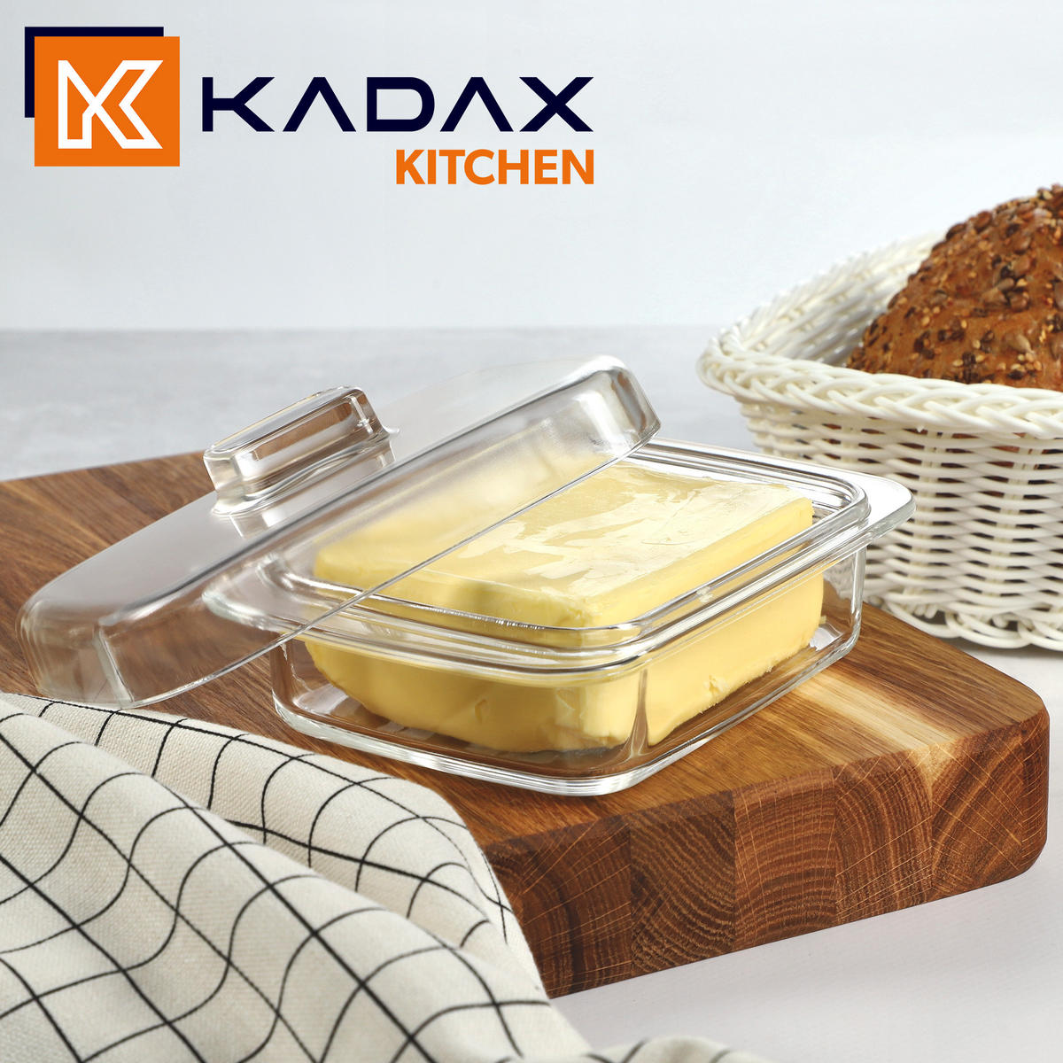 BUTTERDOSE mit Deckel, 11 x 7 cm - Transparent, Glas (11/10.5/16cm) - KADAX