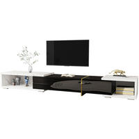 TV ormarić 140-260 cm crni i bijeli mramorni od MDF-a i iverice s rotacijom i velikim prostorom - crna, drvni materijal (260/30/40cm) - OKWISH