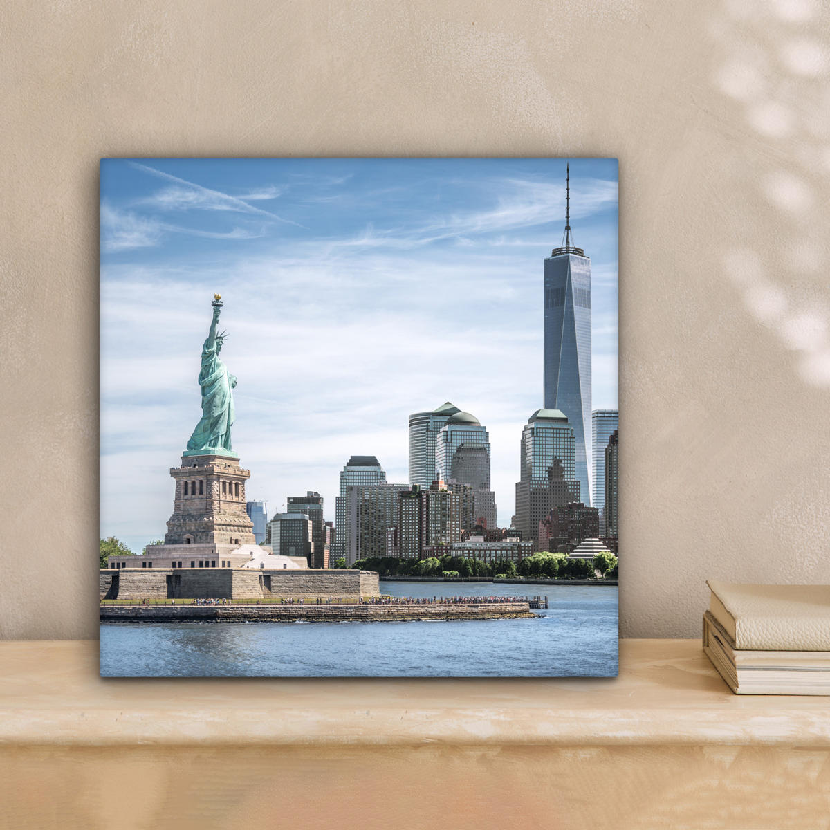 LEINWANDBILD New York - Freiheitsstatue - Wasser 20x20 cm - Hellblau, Textil (20/20cm) - MuchoWow