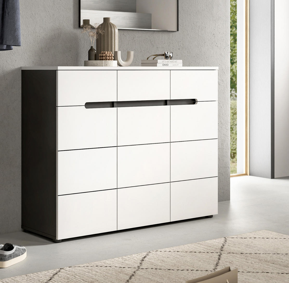 SCHUHKOMMODE weiß, grau, Flurkommode 120 x 94 cm mit Soft-Close, Cooper - Schwarz/Weiß, Holzwerkstoff/Kunststoff (120/94/37cm) - Inn.Furn