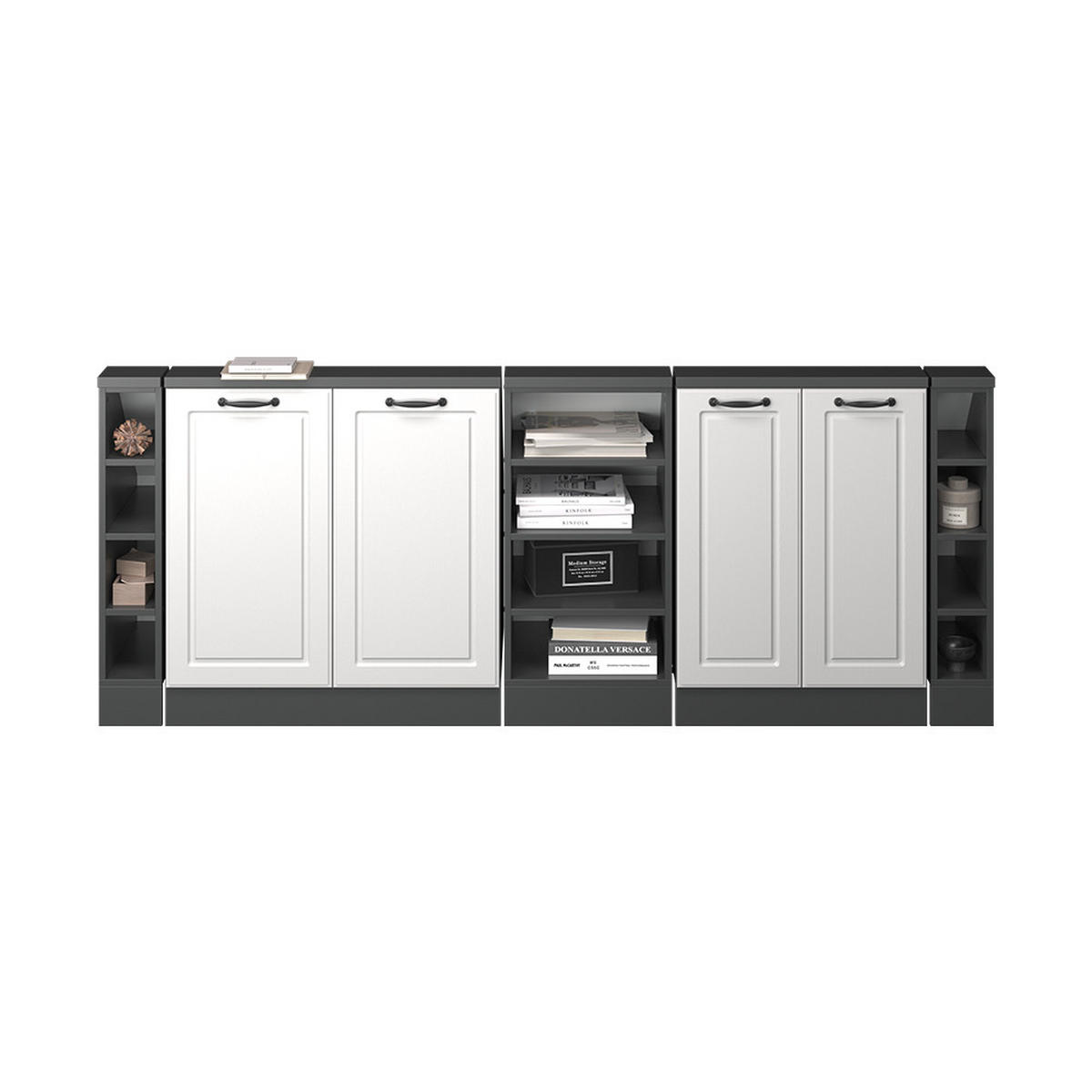 DACHSCHRÄGENSCHRANK-SET Rion Weiß Landhaus/Anthrazit 5er Set - Anthrazit/Weiß, Holzwerkstoff (215/81.6/46cm) - Vicco