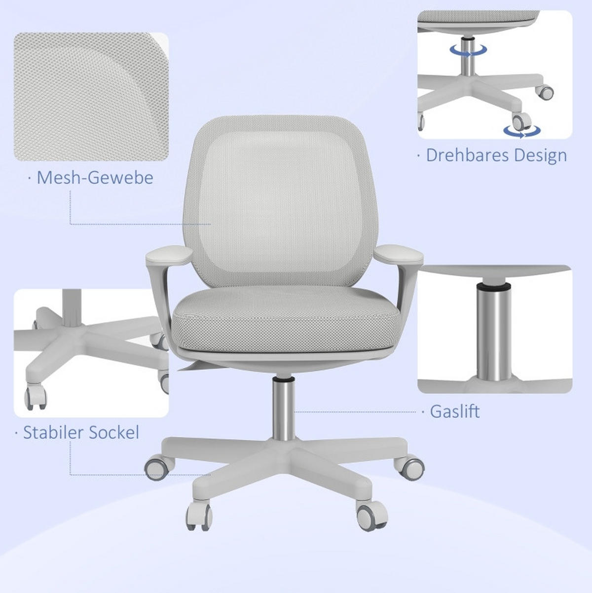 BÜROSTUHL ergonomisch höhenverstellbar 55 x 48 x 82,5-94,5 cm Grau - Grau, Kunststoff (48/94.5/55cm) - Meubliv