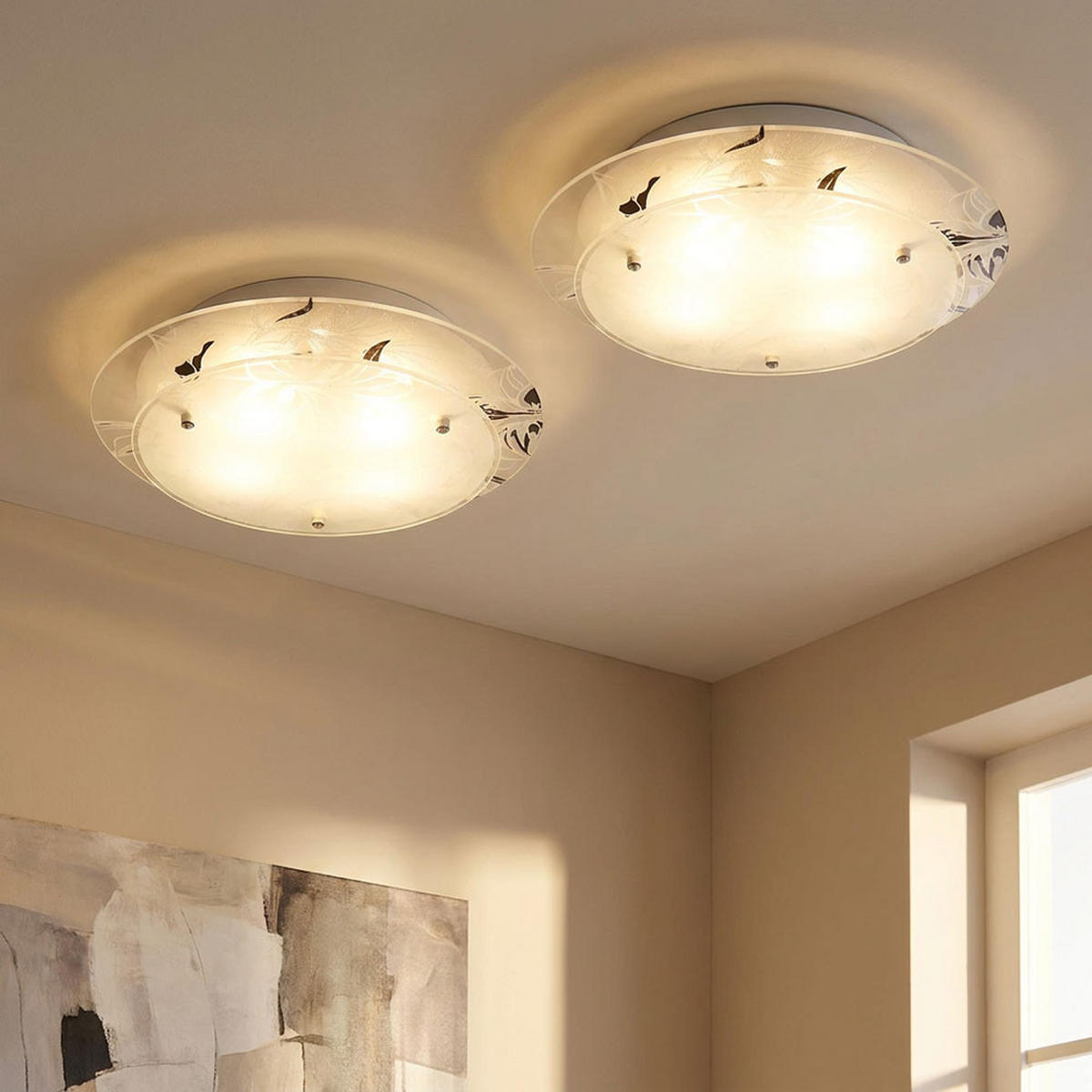 LED DECKENLEUCHTE Claire Metall Weiß 2er Set - Weiß, Glas (25/25/9.5cm) - Globo Lighting