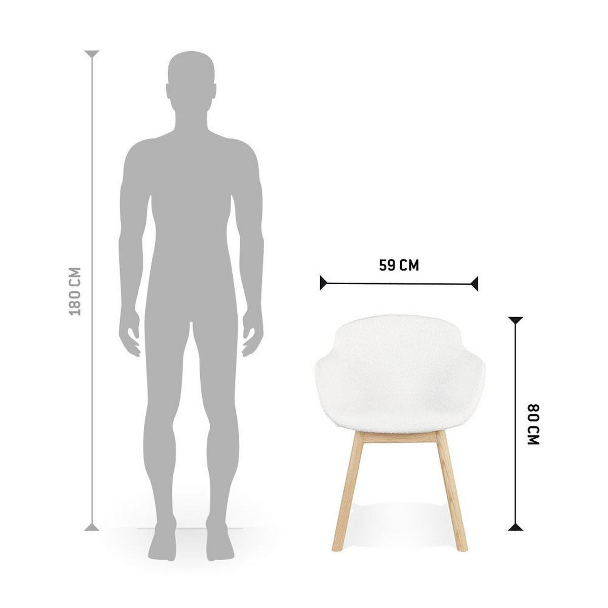 ARMLEHNSTUHL Bouclé Stoff Weiß Eiche Skandinavischer Stil ergonomisch KERANO - Beige/Weiß, Eichenholz/Textil (59/80/54cm) - KADIMA DESIGN